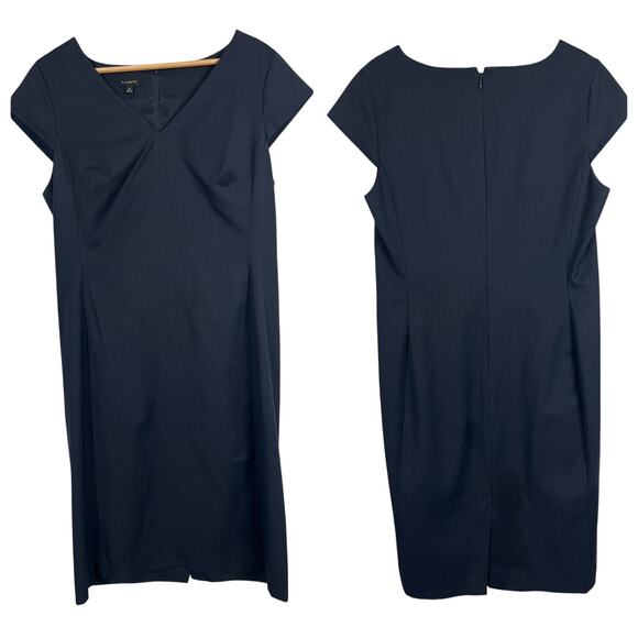 TALBOTS Women's 10 Navy Blue Wool Blend Cap Sleeve Pinstripe Career Sheath Dress - Picture 1 of 9